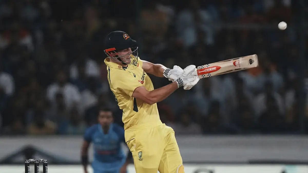 Australia's Cameron Green in action against India in Hyderabad.