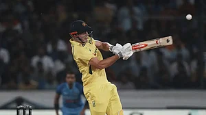 Australia's Cameron Green in action against India in Hyderabad.