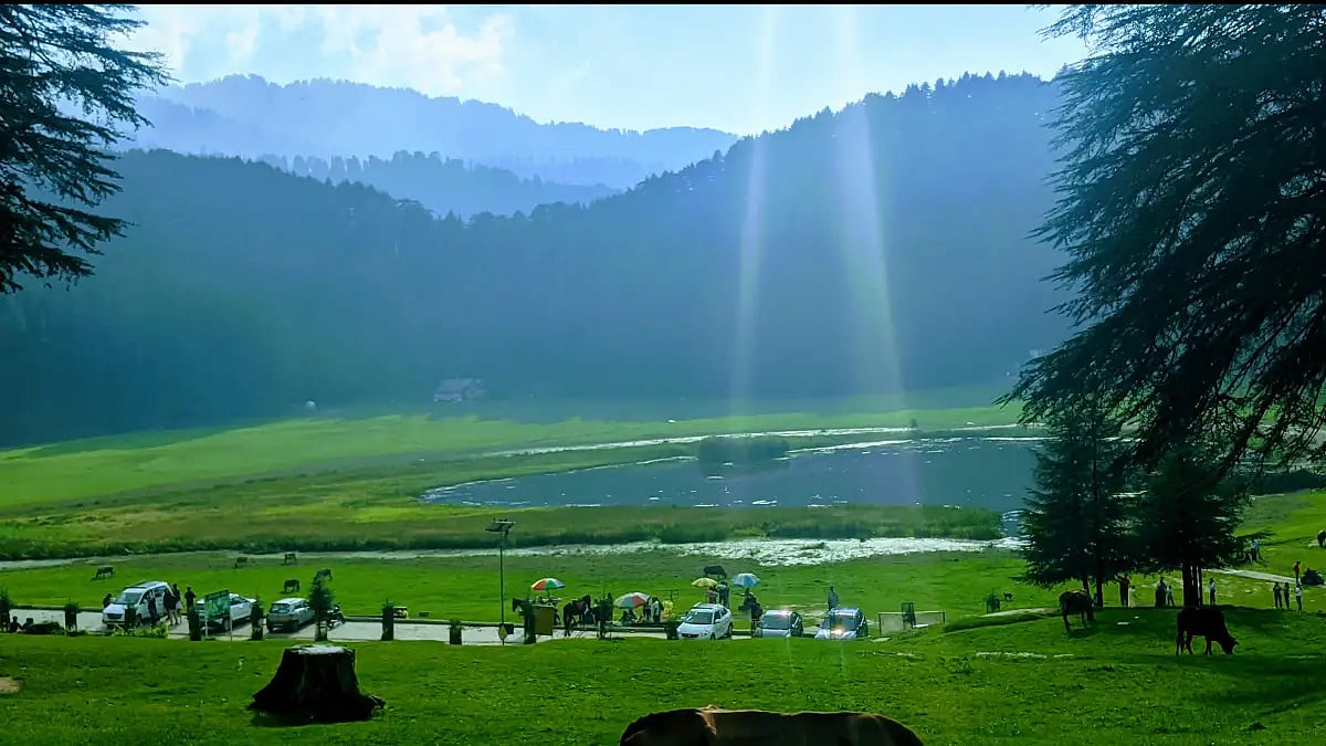 Weekend rush of tourists at Khajjiar. 