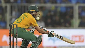 Keshav Maharaj was the top scorer for South Africa with a 35-ball 41.