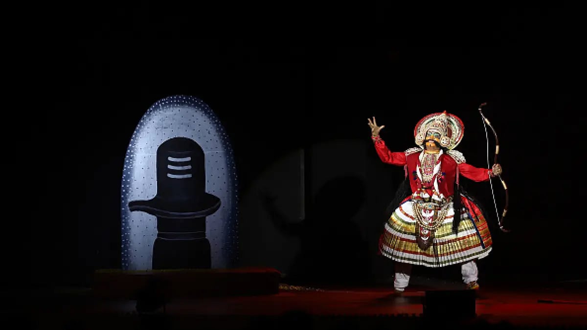 A man performing the character of Ravan. 