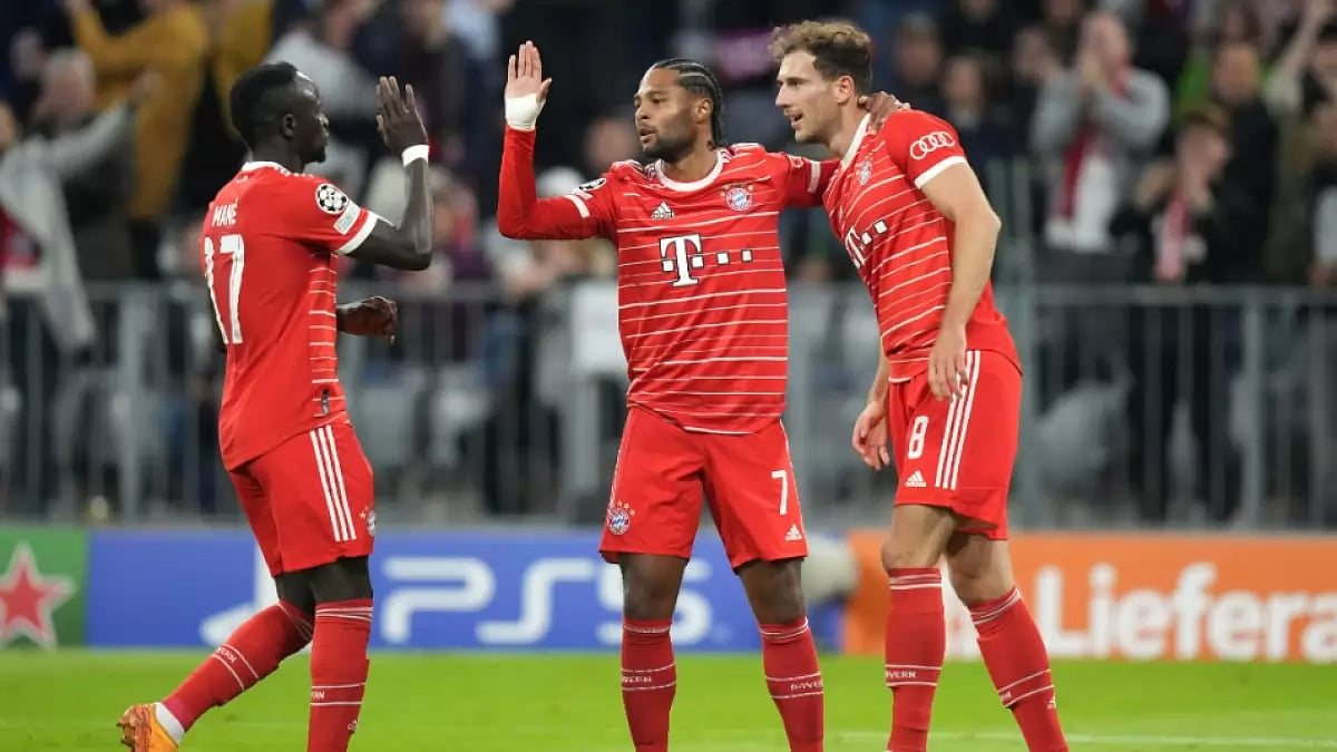 Bayern Munch players after a goal against Viktoria Plzen in UEFA Champions League.