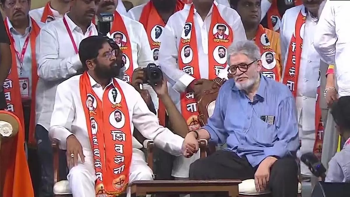 Jaidev Thackeray with  Maharashtra CM Eknath Shinde at Dussehra rally on Wednesday