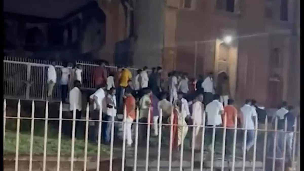 Video grab of mob breaking into Bidar madrassa