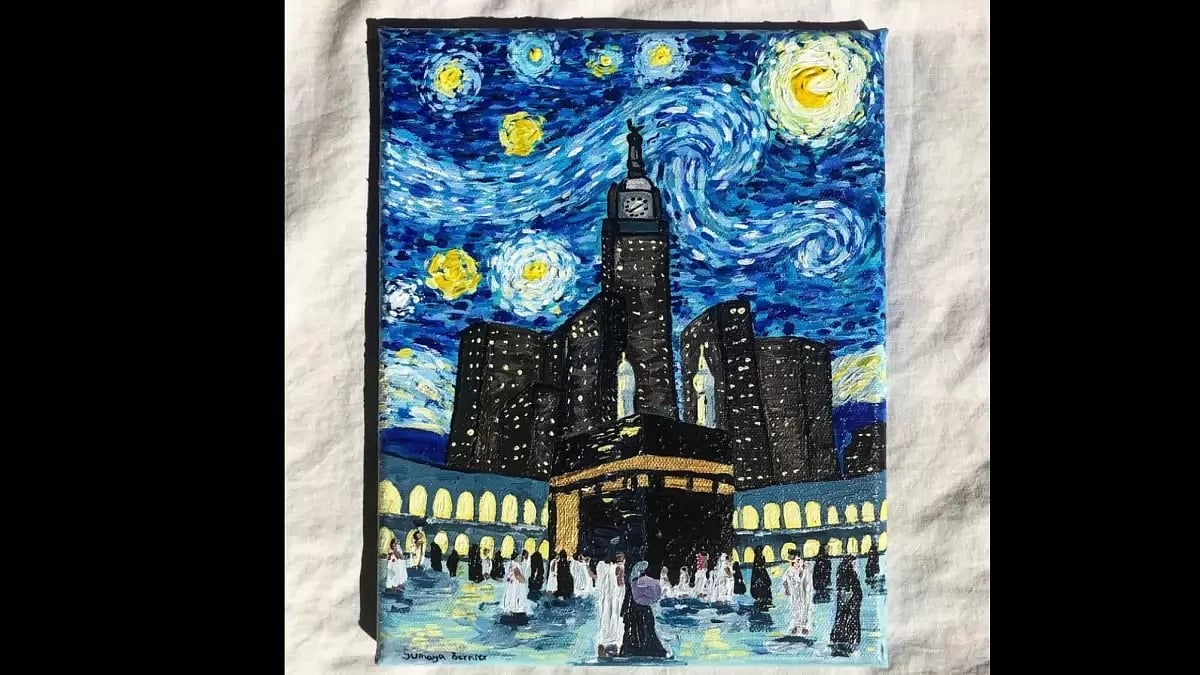 A painting by Sumaya Bernier depicts Kaaba in Mecca in the style of Dutch painter Vincent van Gogh