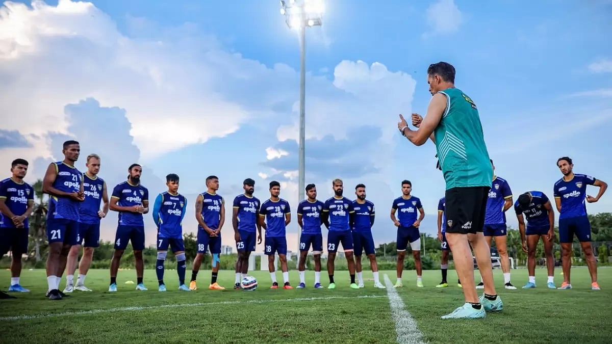 Chennaiyin FC players during a training session ahead of their tie against ATKMB in ISL 2022-23. 