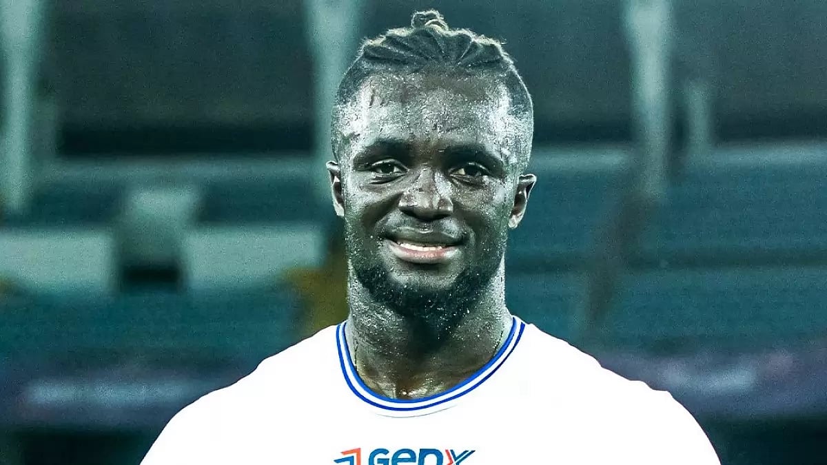 Kwame Karikari is all smiles after Chennaiyin FC's win over ATK Mohun Bagan in ISL 2022-23. 