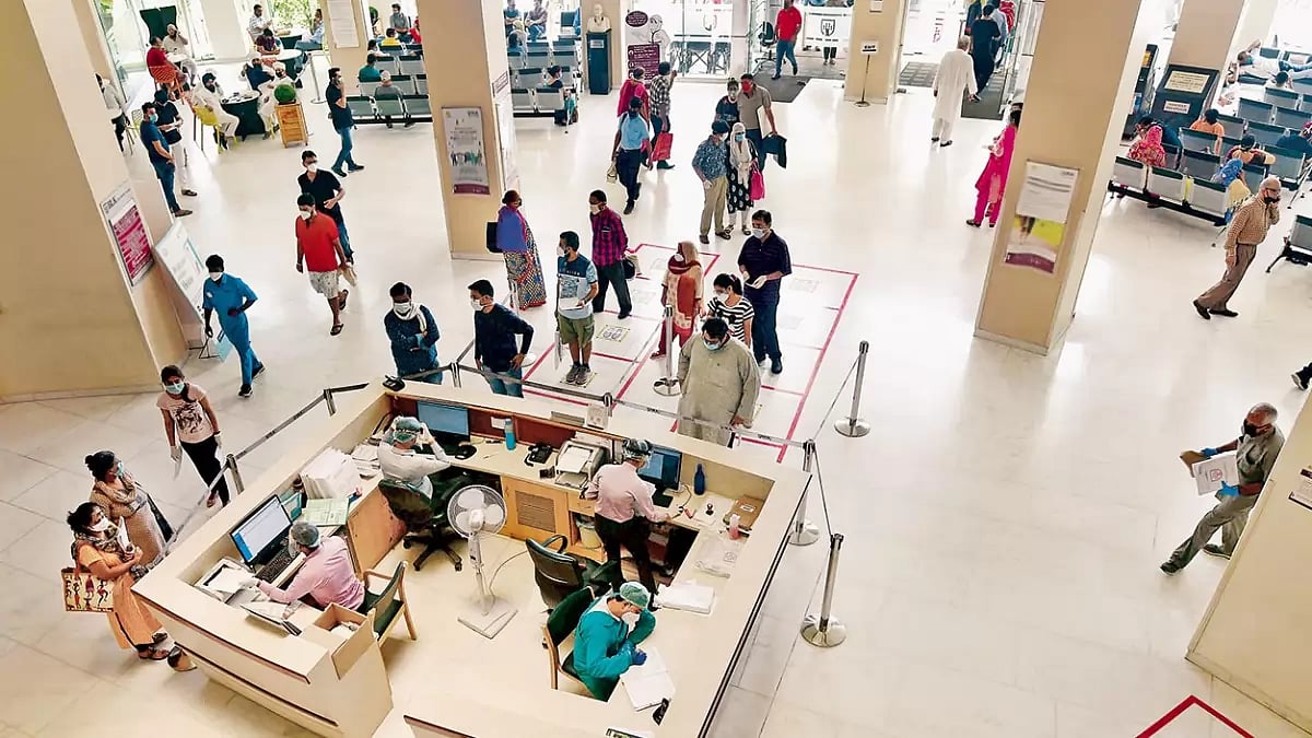 Reception area of a private hospital in Delhi