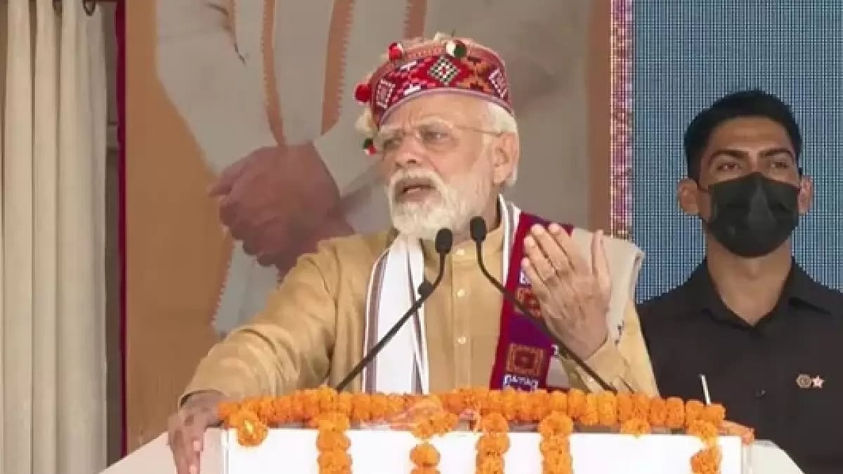 PM Modi addressing crowds in poll-bound Himachal Pradesh.