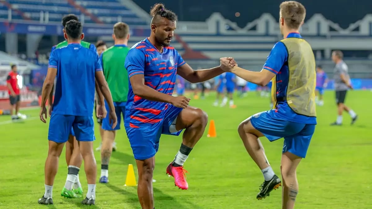NorthEast United FC players train ahead of the ISL 2022-23 match against Hyderabad FC. 