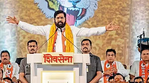 Arms wide open: Maharashtra CM Eknath Shinde addressing a gathering at MMRD Ground in Mumbai