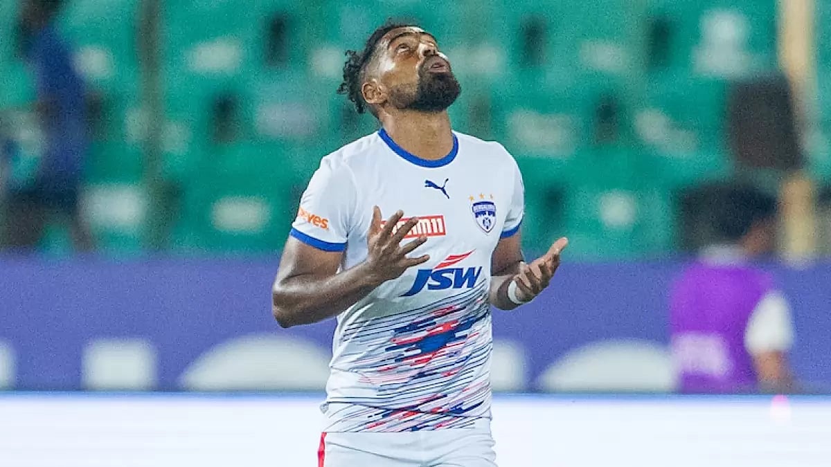 Bengaluru FC's Roy Krishna looks up in the sky after scoring against Chennaiyin FC in ISL 2022-23.
