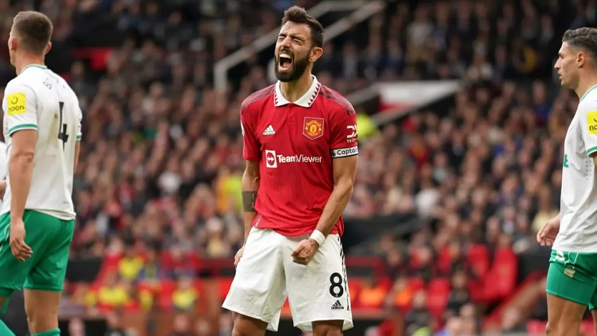 Manchester United's Bruno Fernandes reacts during English Premier League match against Newcastle.