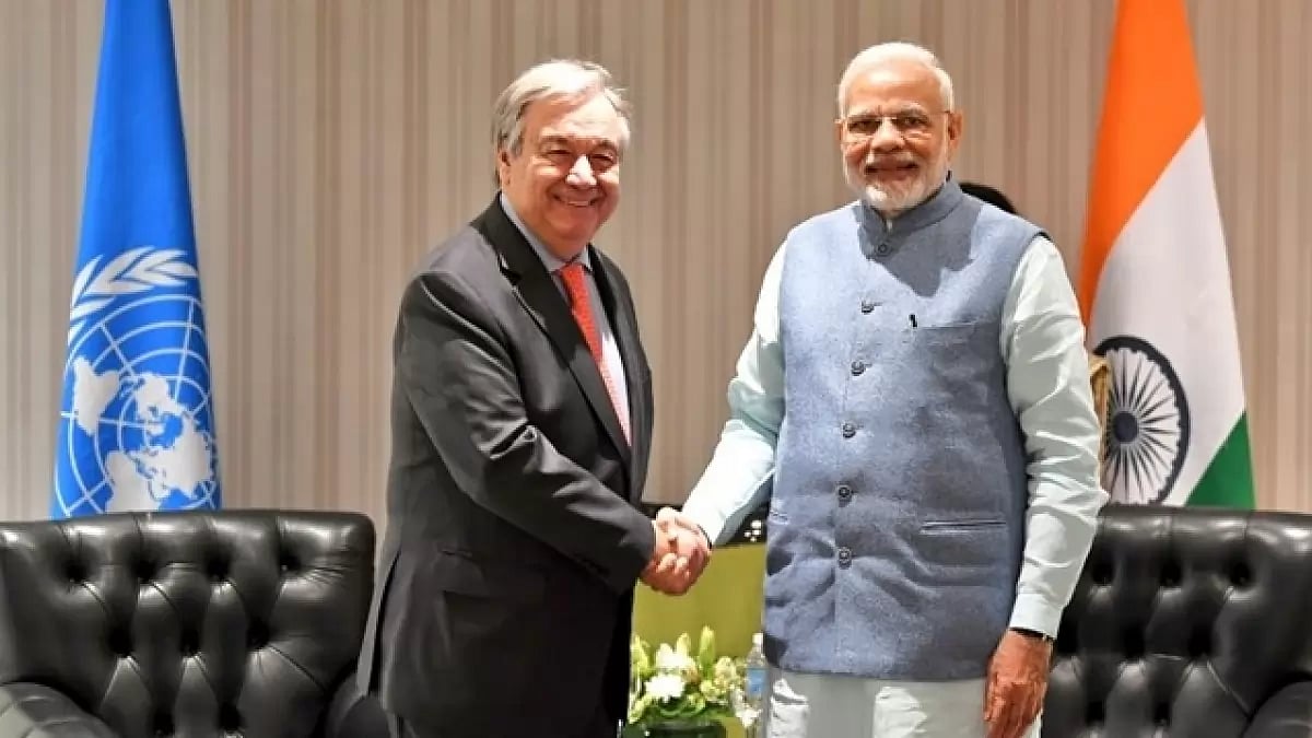 UN Secretary-General Antonio Gueterres with PM Narendra Modi