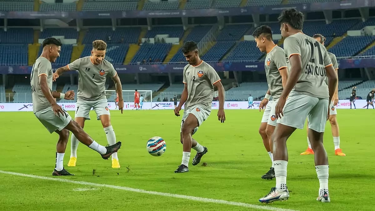 FC Goa players during their training session ahead of their ISL 2022-23 tie against Chennaiyin FC.  