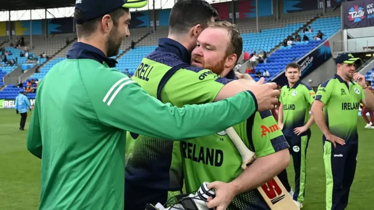 Teammates congratulate Paul Stirling after Ireland beat West Indies in ICC T20 World Cup 2022. 