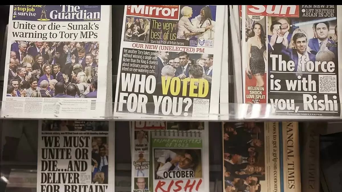 A selection of the front pages of British national newspapers showing the reaction after Rishi Sunak