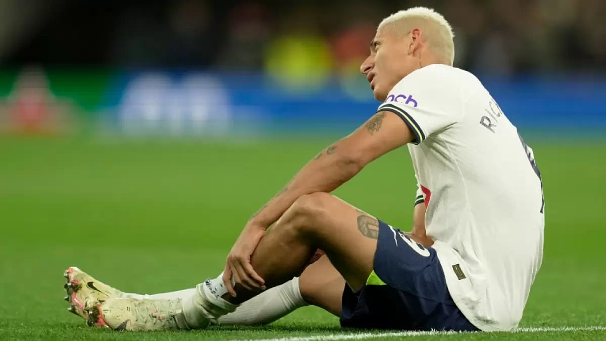 Tottenham Hotspur’s Richarlison cut a distressed figure after suffering a calf injury.