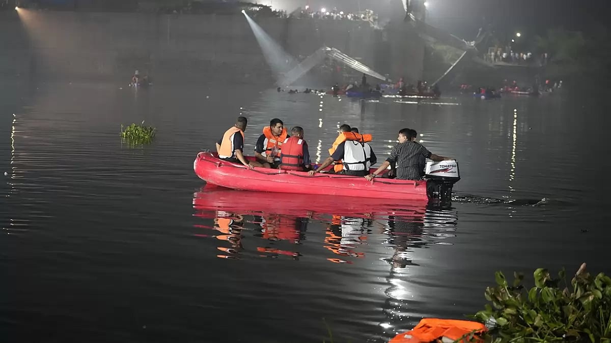 Rescue operation after Gujarat Cable Bridge Collapse