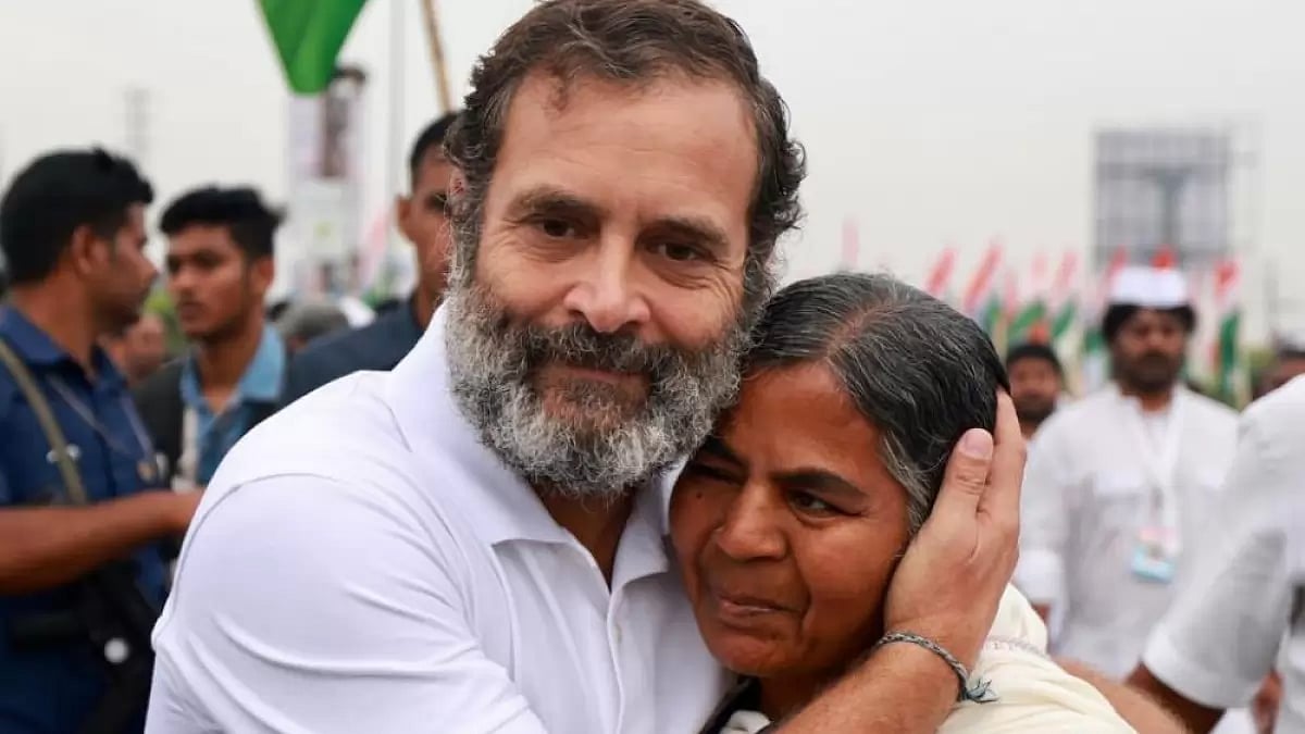 Rohit Vemula's mother with Rahul Gandhi at Bharat Jodo Yatra.