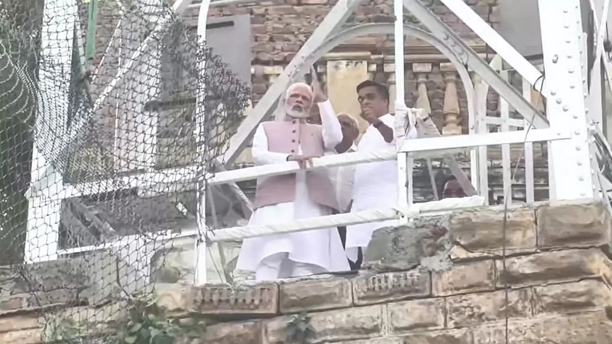 PM Narendra Modi at the site of bridge collapse in Gujarat's Morbi