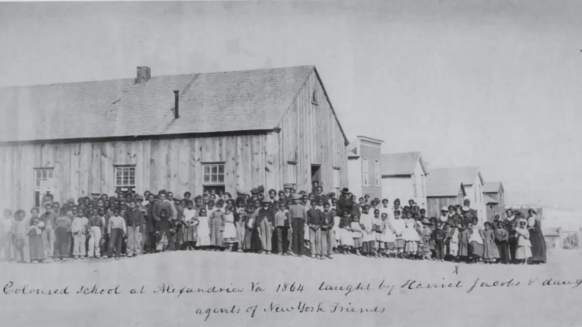 A photograph of the 'Coloured School' at Alexandria Va circa 1864, taught by Harriet Jacobs and her 
