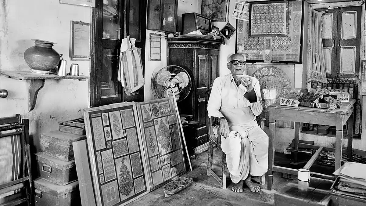Maneklal Trikamlal Gajjar, wooden blockmaker, born Pethpur, Gujarat, 1928: I learnt block-making from my father and grandfather who were producing designs called ‘saudagiri’. Arab traders took textiles printed from these to Siam (Thailand) during the days of the British. My work has been exhibited at the Victoria & Albert Museum in England, the Peabody Museum in USA and at museums in Japan, Switzerland and other places. I have also spent a month in Belgium showcasing my art. Though I have trained many, no one is thorough in all aspects and I don’t know what will happen to this art once I am gone. I had taught my youngest daughter but she stopped doing it after marriage due to household responsibilities. I have been trying to persuade her husband to learn. The work is very strenuous on the eyes. It is only people’s enthusiastic response that keeps me going. This is an art and not a business.