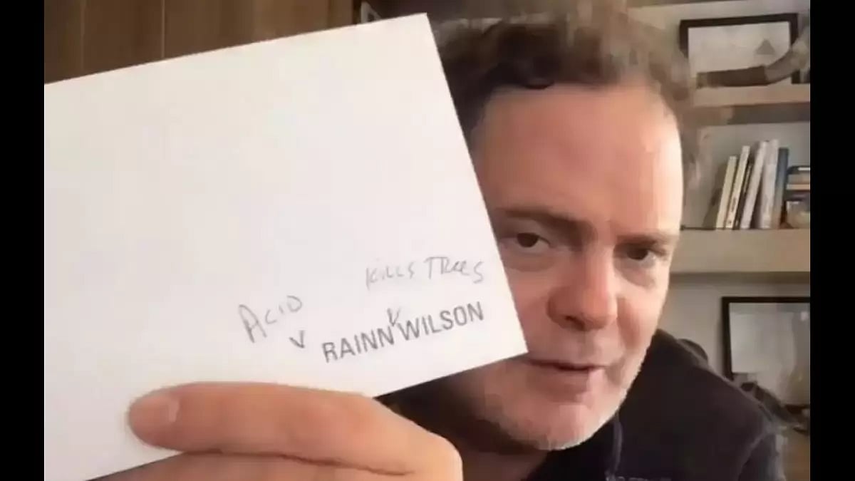 Rainn Wilson announcing his new name 'Rainnfall Heat Wave Extreme Winter'