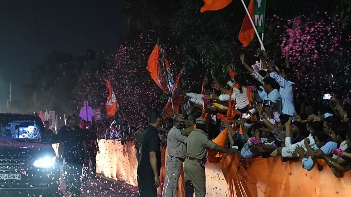 Crowds welcoming PM Narendra Modi in Vishakhapatnam on Friday.