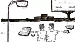 Viksa and Manjhay under a flickering streetlight, sharing their misaligned stars