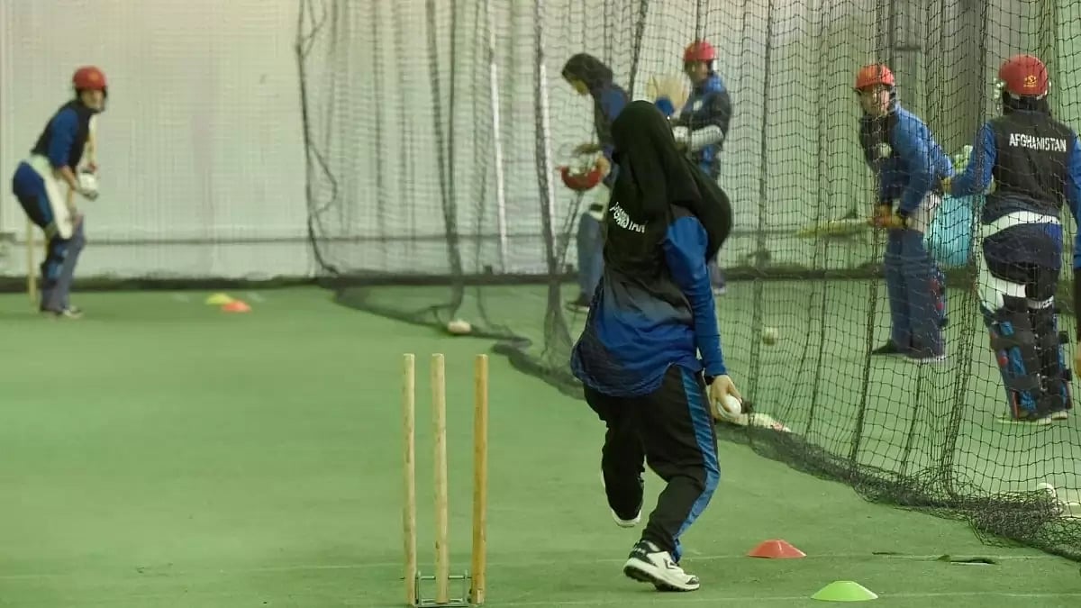 Afghanistan Women's Cricket Team during a net practice session.