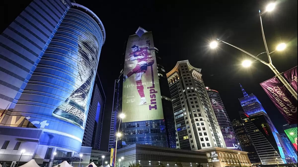 FIFA World Cup advertisements are on full display in Doha.