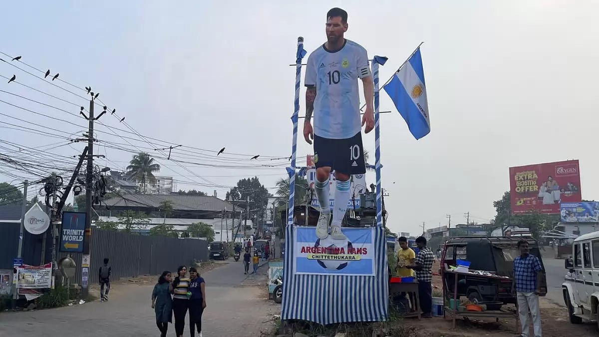 A cut out photo of Lionel Messi erected by fans in Kerala.