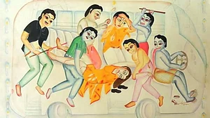 Kalam Patua's Kalighat painting on Nirbhaya rape case