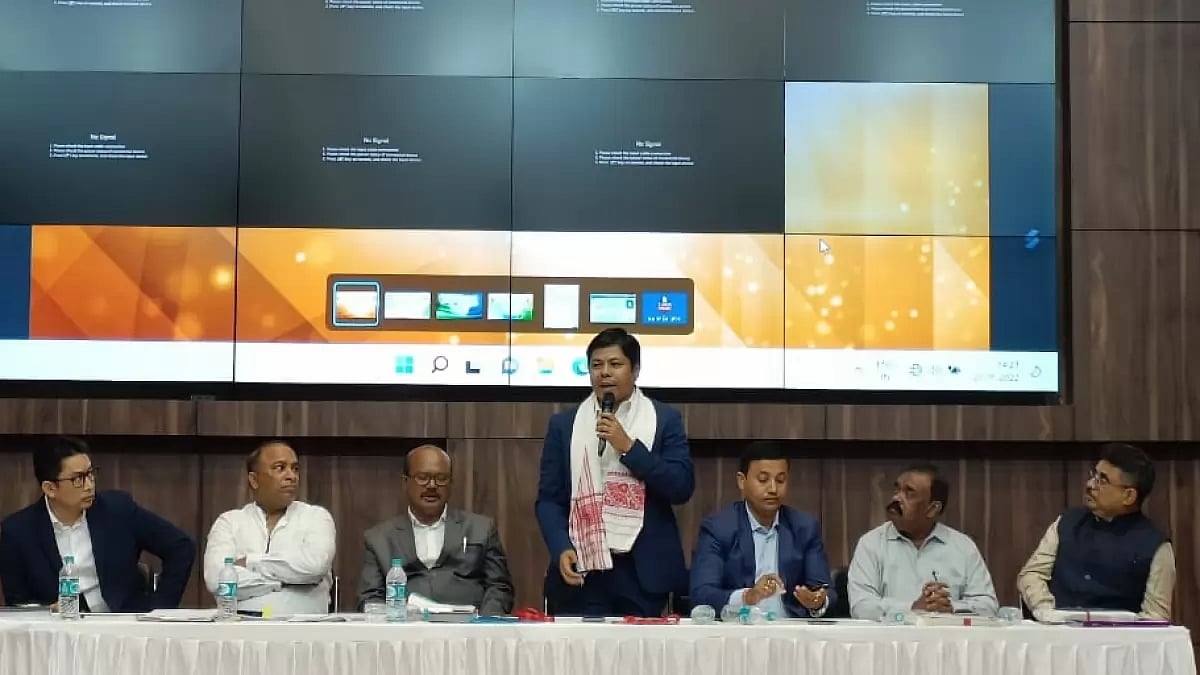 Taranga Gogoi speaks at the AGM on Sunday.