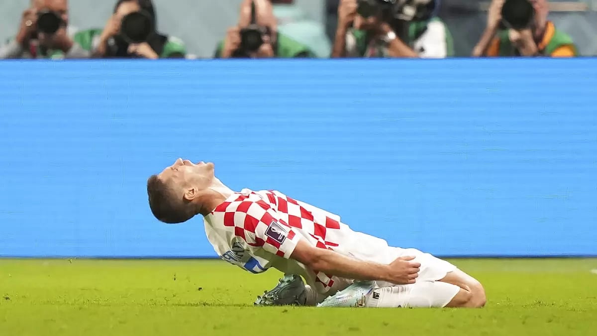 Andrej Kramaric celebrates his first goal of the match against Canada.