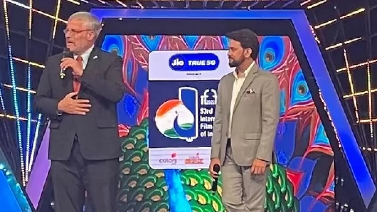 Israeli envoy Naor Gilon with Union minister Anurag Thakur at IFFI 2022.