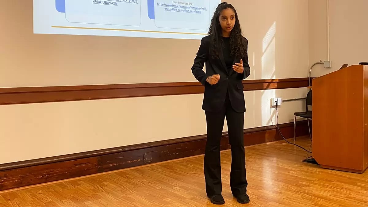 Veruschka Pandey presents project for training on CPR before UC Berkeley faculty