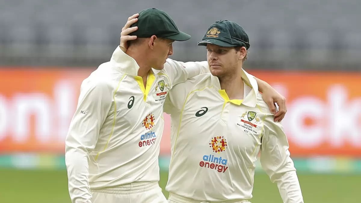 Labuschagne and Smith leave the field after the end of 2nd Day's play against West Indies.