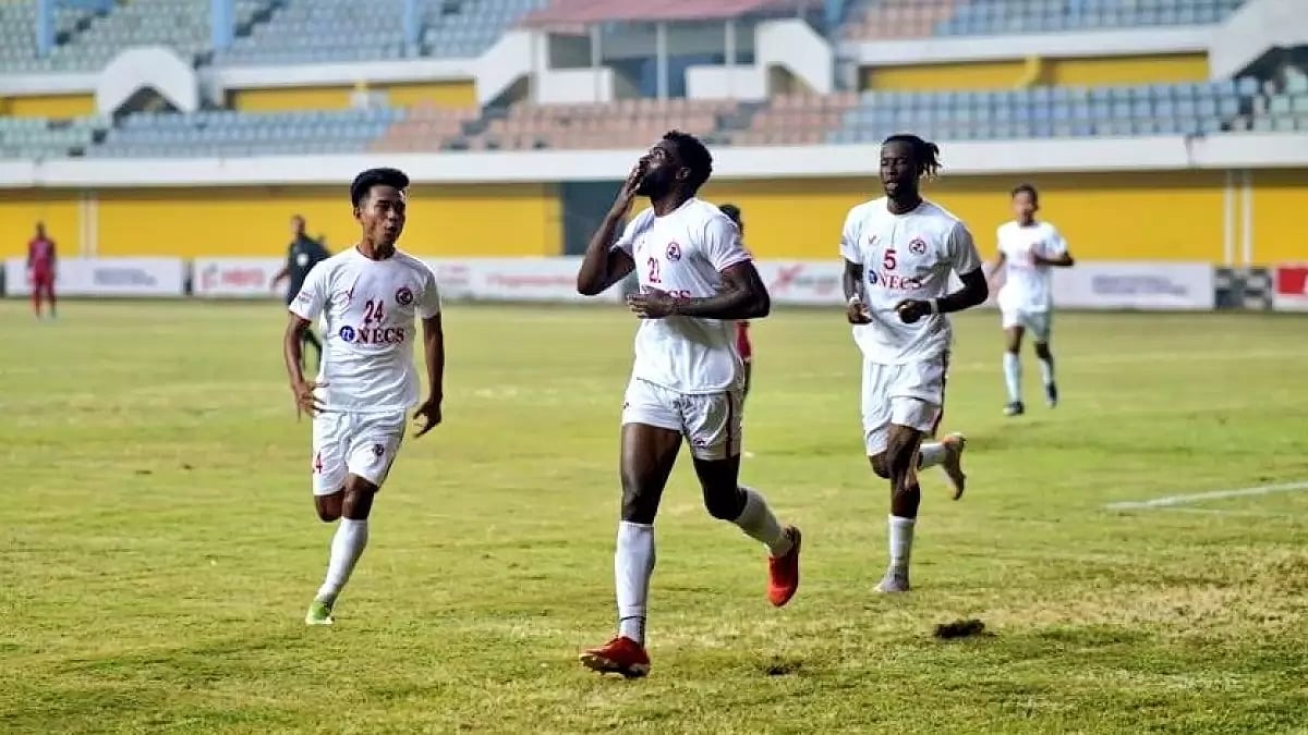 Henry Kisekka celebrates after scoring his team's goal against Churchill Brothers on Friday.