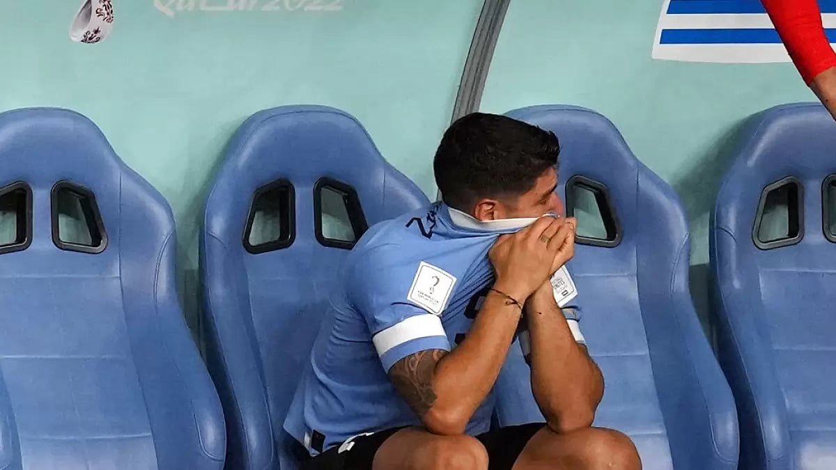 Uruguay's Luis Suarez in tears after his team's elimination from the World Cup.