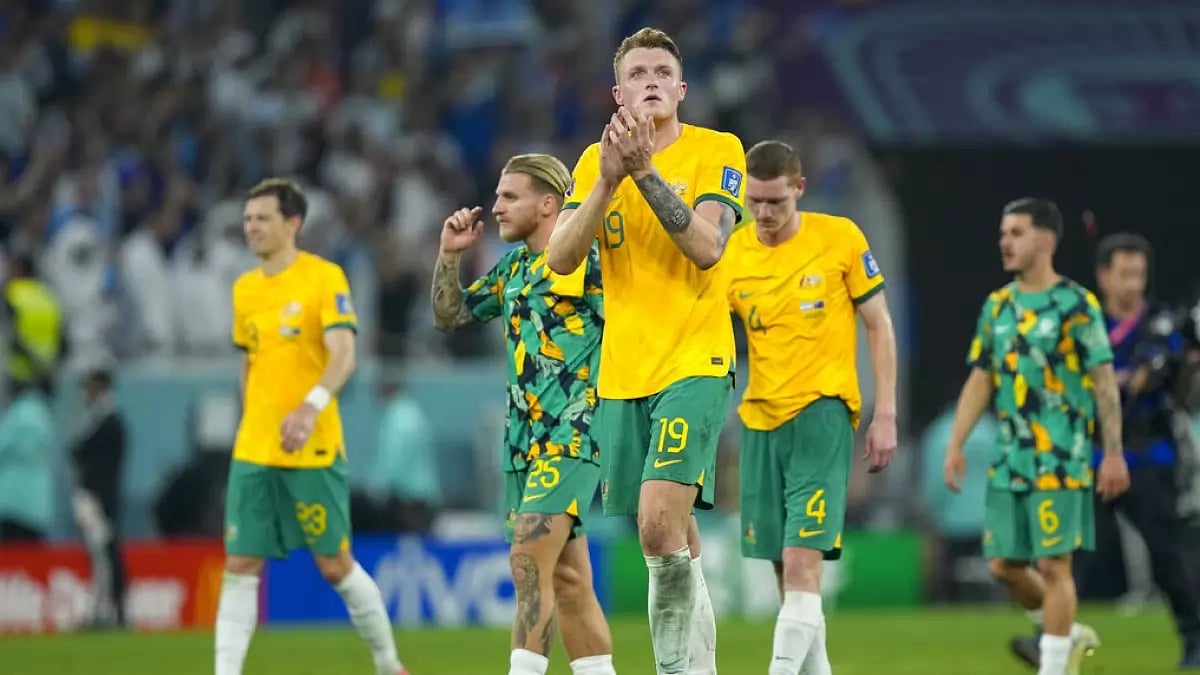 Australia's Harry Souttar acknowledges the fans after his team exited the World Cup on Saturday.