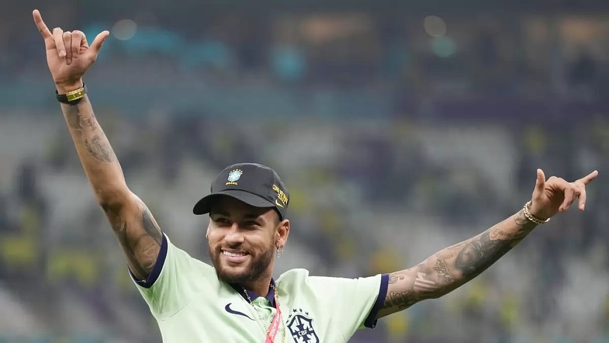 Neymar greets his fans after Brazil's match against Cameroon on Saturday.