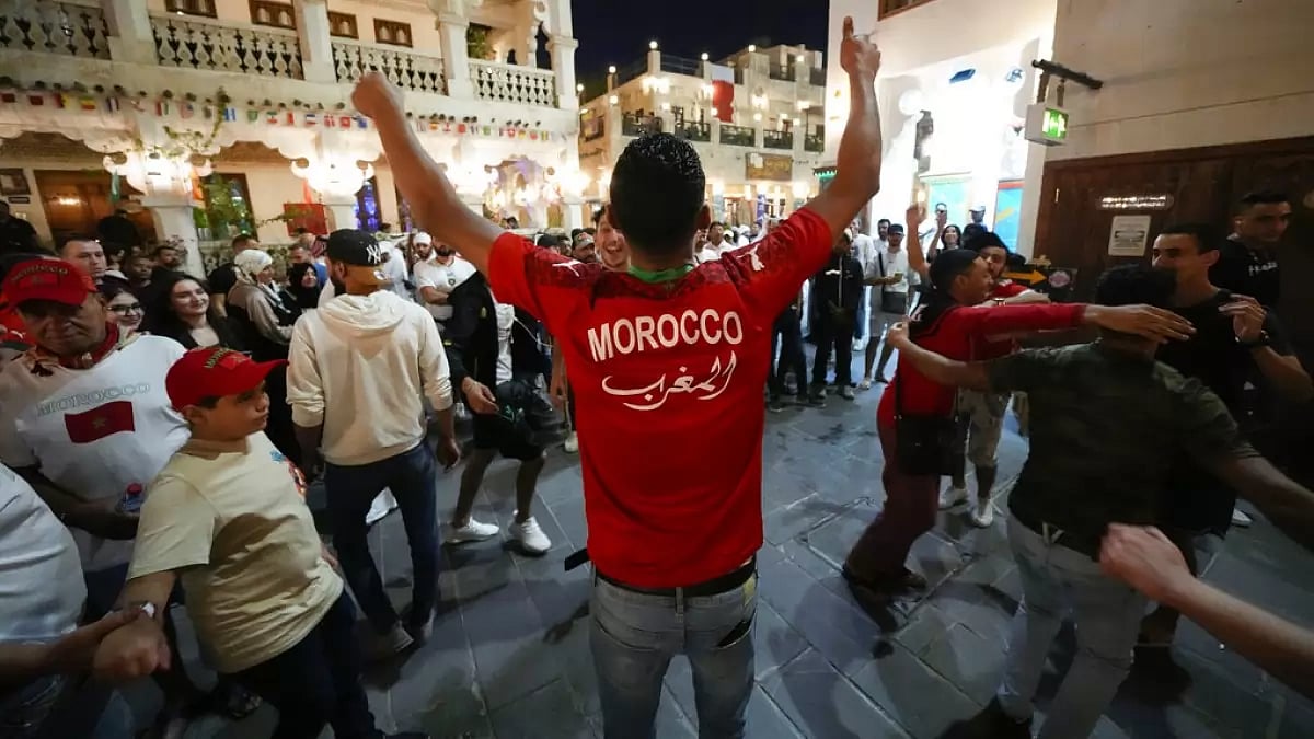 Fans have been seen pouring into the Souq Waqif bazaar dancing and showing support for Morocco.