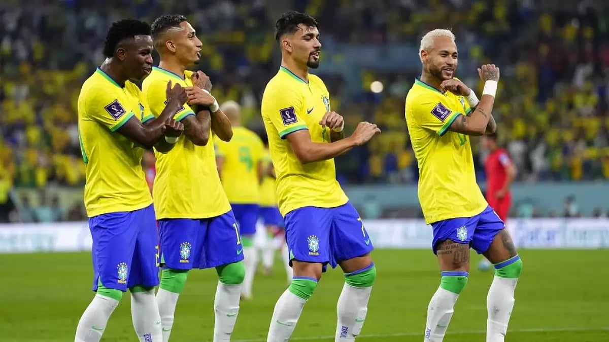 Brazil players brought out their dance celebrations in the 4-1 routing of South Korea on Monday.