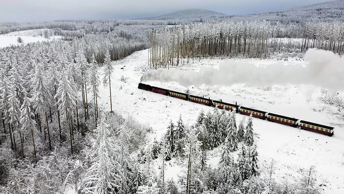 Snow-covered landscape at the Harz mountains
