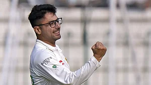 File image of Pakistan leg-spinner Abrar Ahmed in action against England in Test cricket.