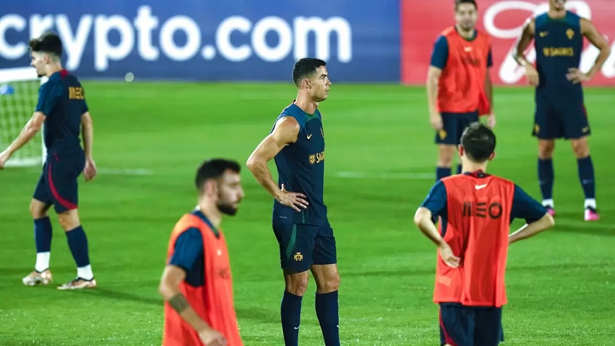 Cristiano Ronaldo, centre, looks on during Portugal's practice session on Thursday.