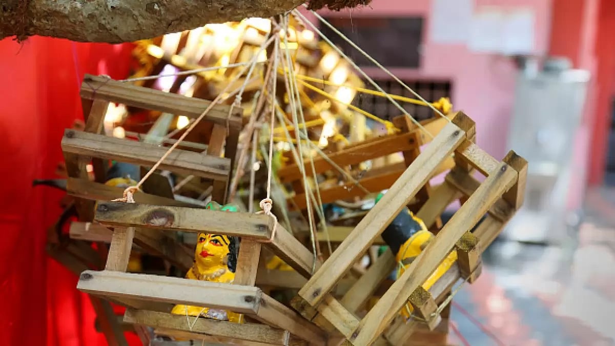 Small wooden cradles placed by Hindu families praying to have children. - null