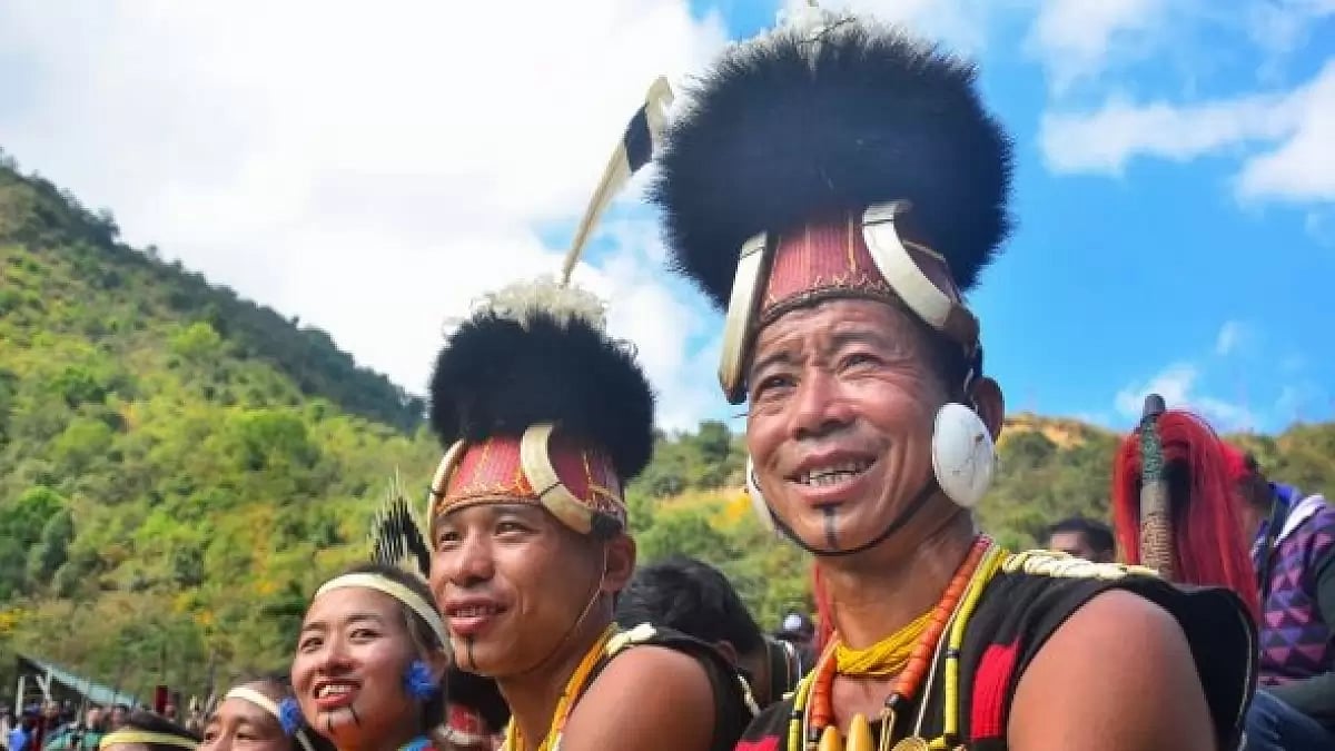 Naga tribesmen in their traditional attire at Hornbill Festival